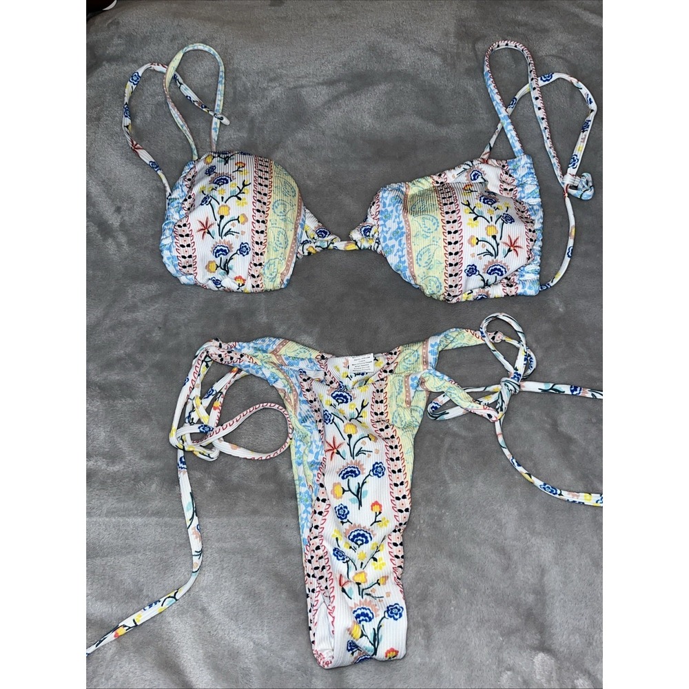 ZAFUL Women's Triangle Bikini Floral String Bikini Set Two Piece Swimsuit Medium